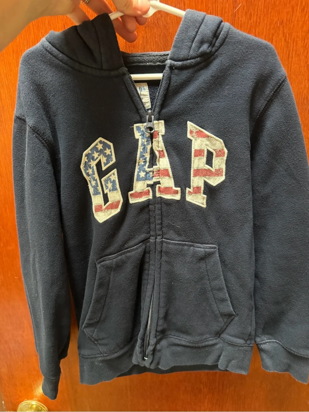 GAP Navy Zip-Up Hoodie with Flag Lettering